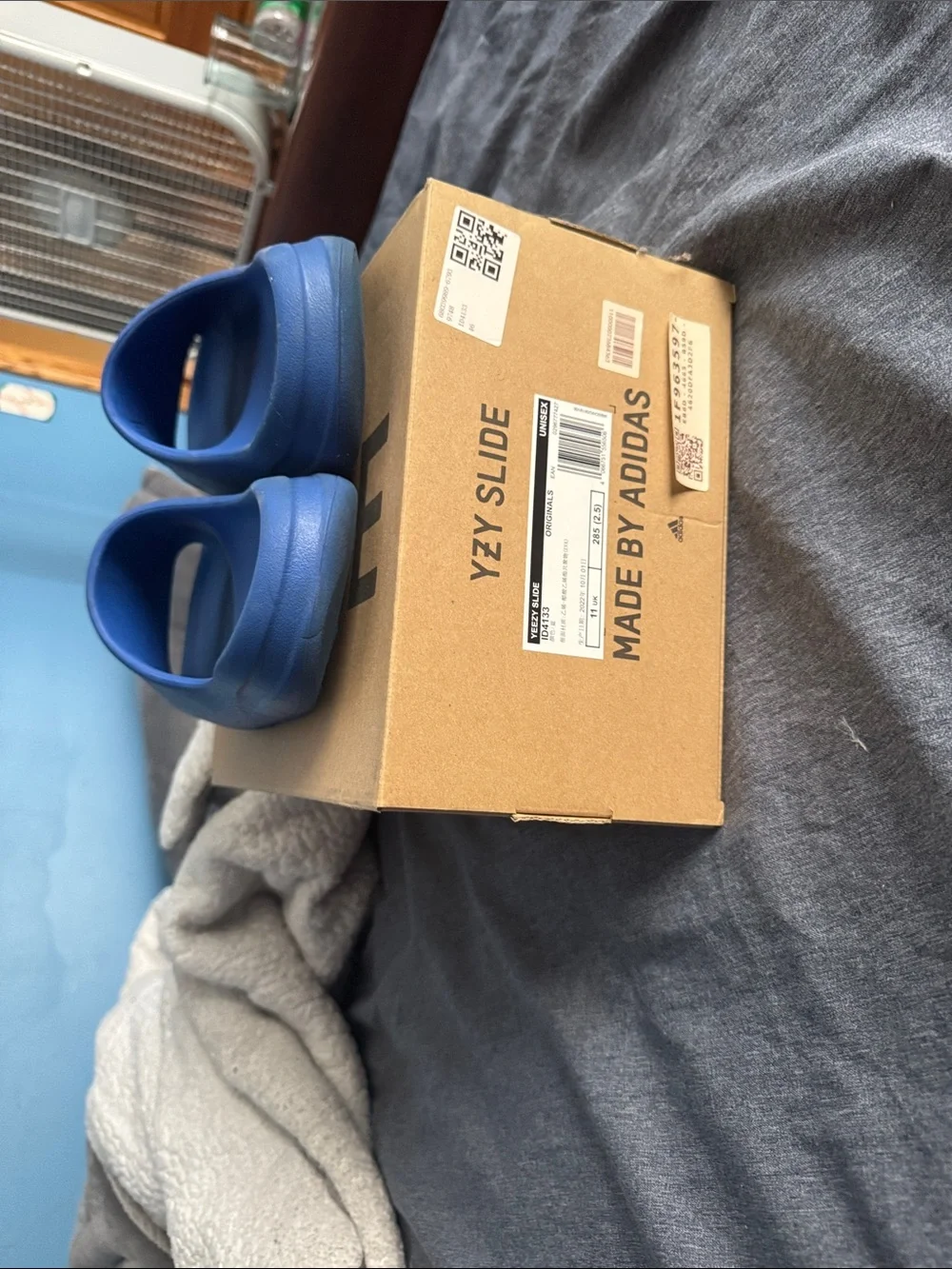 Blue Yezzy slides